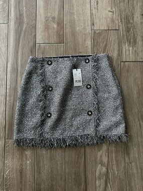 a-Loves a Gray Tweed Button-Front Fringe Mini Skirt size 12